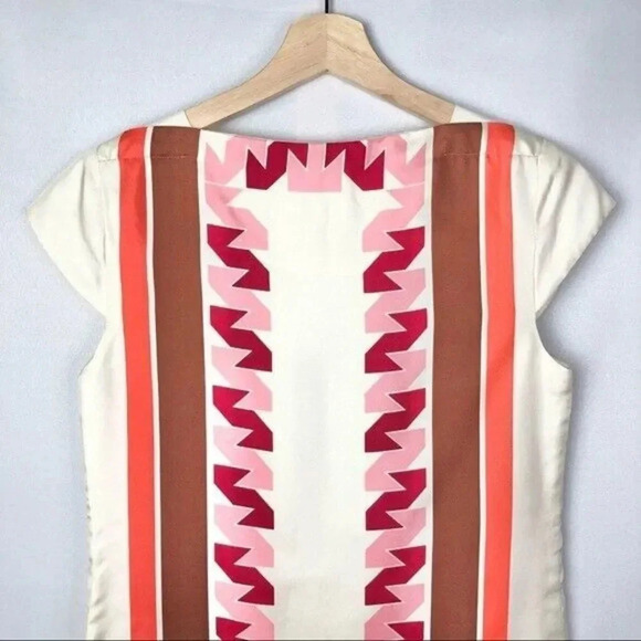 Milly Silk Geometric Print Shift Short Sleeve Mini Dress 0 - Picture 6 of 8